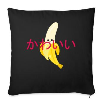 Kawaii nourriture banane mignon japon dessin animé bande dessinée - Housse de coussin décorative 45 x 45 cm - noir - Devant
