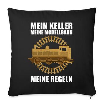 Mein Keller Meine Modellbahn Lokomotive - Sofakissenbezug 45 x 45 cm - Schwarz - Vorne