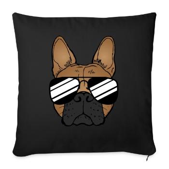 Bouledogue français avec des lunettes de soleil drôle - Housse de coussin décorative 45 x 45 cm - noir - Devant