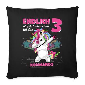 Kinderkleidung, Einhorn zum 3. Geburtstag 3 Jahre - Sofakissenbezug 45 x 45 cm - Schwarz - Vorne