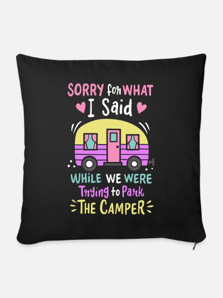 Camper Camping Zelten Zeltplatz - Sofakissenbezug 45 x 45 cm - Schwarz