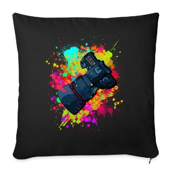 tolle Kamera mit Objektiv in Farbkleckse Geschenk - Sofakissenbezug 45 x 45 cm - Schwarz - Vorne