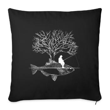 Cadeau de pêcheur créatif d'art d'arbre de poisson pêcheur - Housse de coussin décorative 45 x 45 cm - noir - Devant
