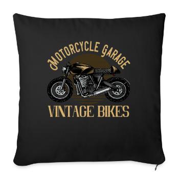 Garage moto vélos vintage - Housse de coussin décorative 45 x 45 cm - noir - Devant