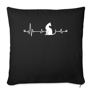 Chat battement de coeur T-shirt cadeau chat - Housse de coussin décorative 45 x 45 cm - noir - Devant