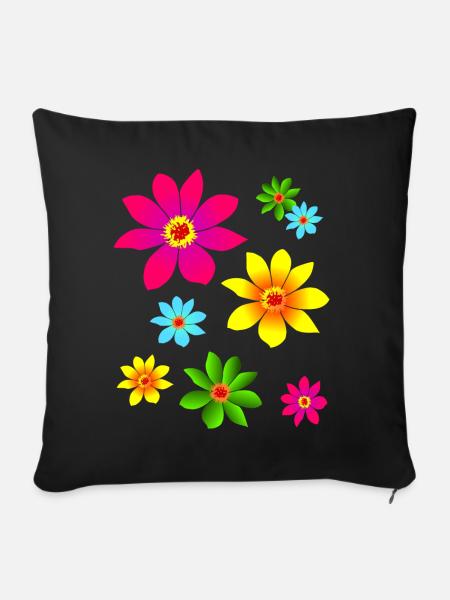bunte Blumen, farbenfroh, blühend, Blüten, blumig - Sofakissenbezug 45 x 45 cm - Schwarz