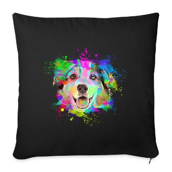 Bunter Australian Shepherd für Hundefreunde - Sofakissenbezug 45 x 45 cm - Schwarz - Vorne