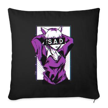 Senpai Sad Girl Anime Manga E Girl Notice Me - Housse de coussin décorative 45 x 45 cm - noir - Devant