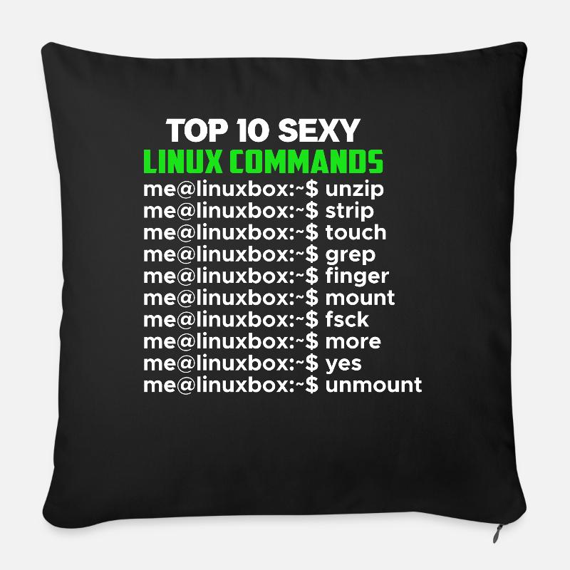 Linux Nerd Console Commands Geek - Housse de coussin décorative 45 x 45 cm - noir