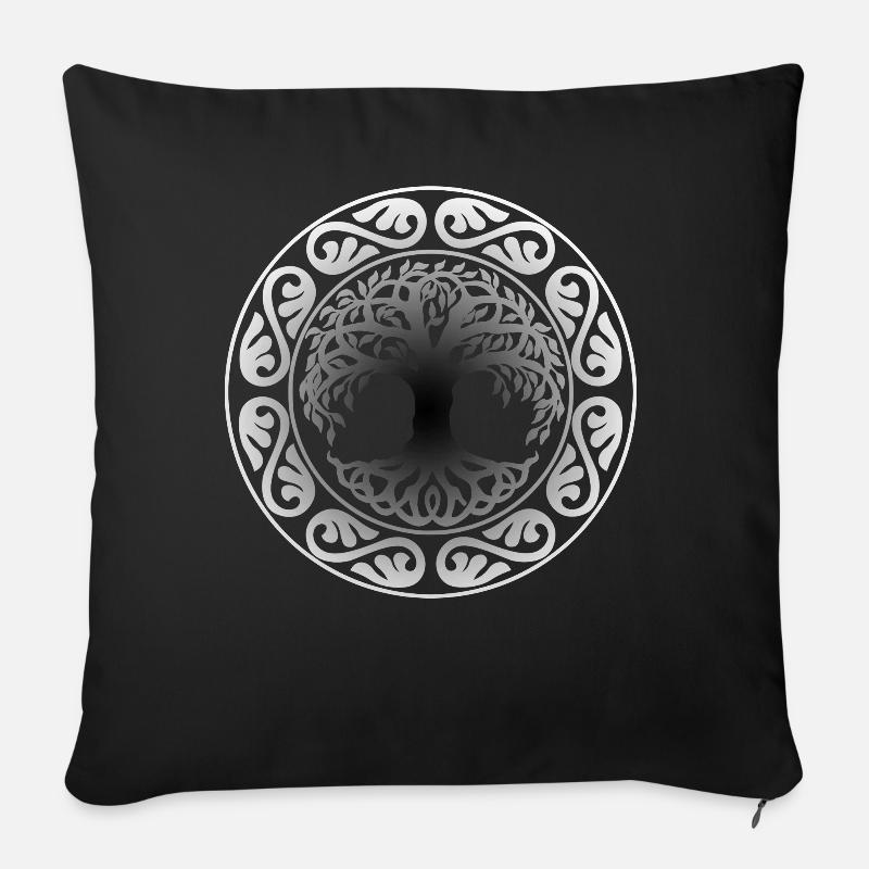 Arbre de vie celtes et vikings germaniques - Housse de coussin décorative 45 x 45 cm - noir