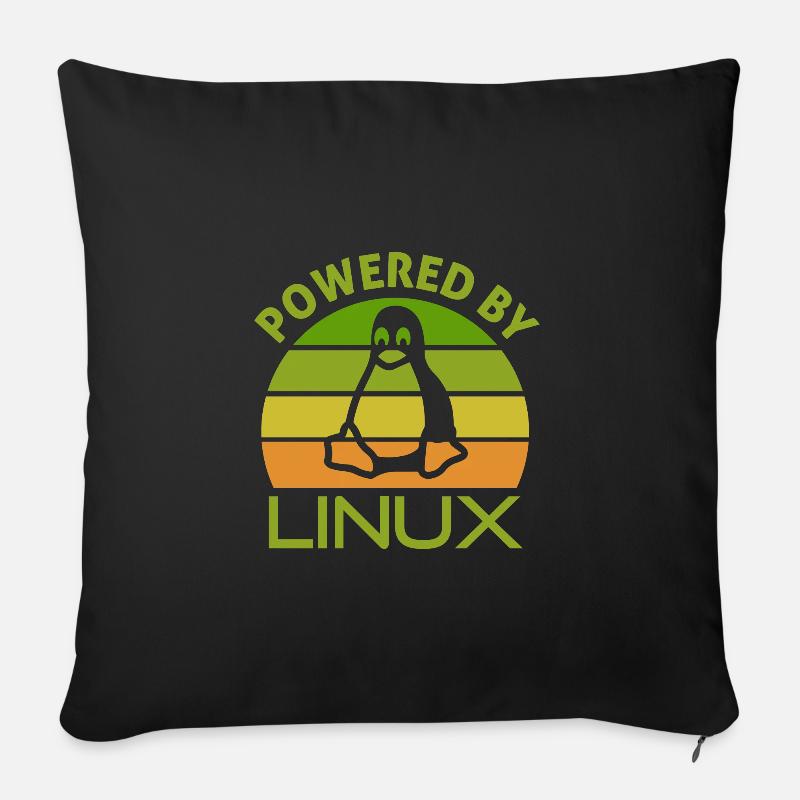 Geek Linux Powered by Pinguin Nerd Spruch - Sofakissenbezug 45 x 45 cm - Schwarz