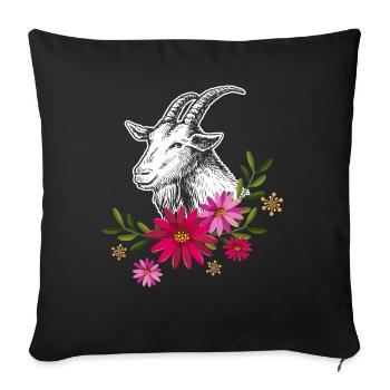 Ziege mit Blumen - Sofakissenbezug 45 x 45 cm - Schwarz - Vorne