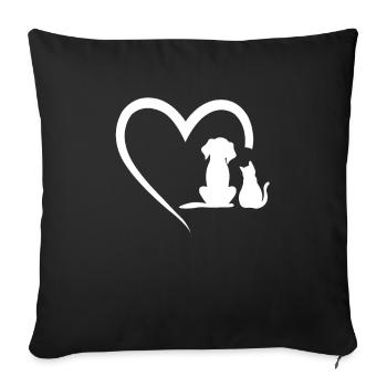 chien chat motif chiens chats coeur conception cadeau - Housse de coussin décorative 45 x 45 cm - noir - Devant
