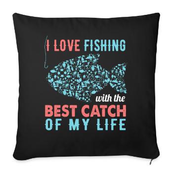 Pêche pêcheur pêche pêcheur poisson canne à pêche cadeau - Housse de coussin décorative 45 x 45 cm - noir - Devant