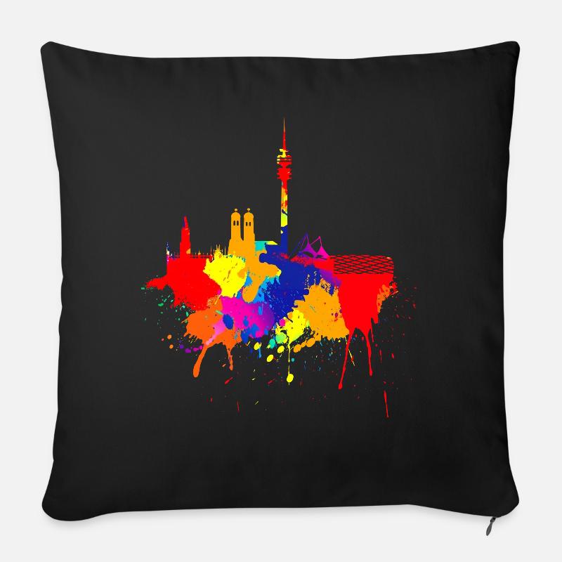 München Skyline Bunte Farben Malerei Bayern Fan - Sofakissenbezug 45 x 45 cm - Schwarz