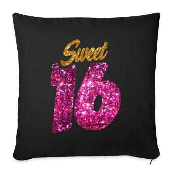 Sweet Sixteen cadeau pour fille 16e anniversaire - Housse de coussin décorative 45 x 45 cm - noir - Devant