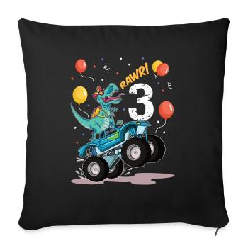 3.Geburtstag 3 Jahre Dinosaurier Monster Truck - Sofakissenbezug 45 x 45 cm - Schwarz - Vorne