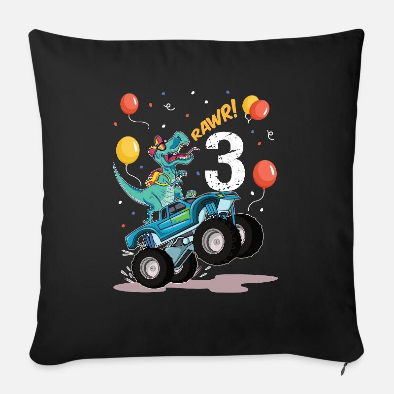 3.Geburtstag 3 Jahre Dinosaurier Monster Truck - Sofakissenbezug 45 x 45 cm - Schwarz