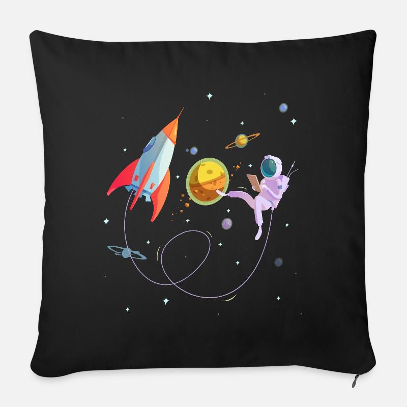 Rakete Weltraum Astronaut Raumfahrt - Sofakissenbezug 45 x 45 cm - Schwarz