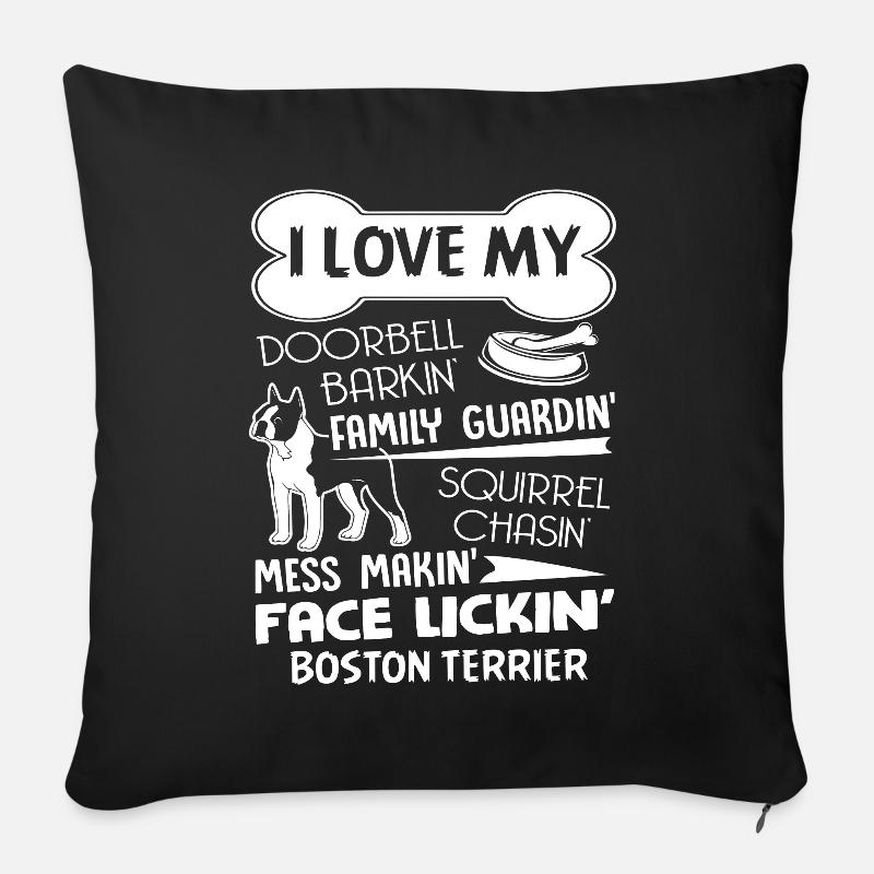 Boston Terrier J'aime ma sonnette Barkin ' - Housse de coussin décorative 45 x 45 cm - noir