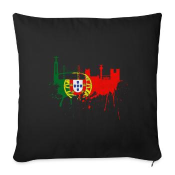 Lisbon Skyline Portugal Flag Multicolored Colors Flag - Sofa pillowcase 17,3'' x 17,3'' (45 x 45 cm) - black - Front