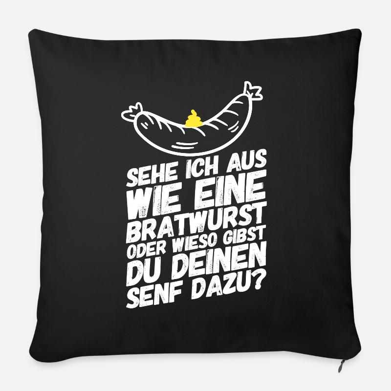 Bratwurst Senf Sprüche - Sofakissenbezug 45 x 45 cm - Schwarz