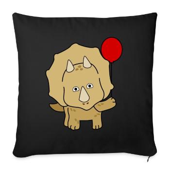 Dinos Triceratops mit Luftballon - Sofakissenbezug 45 x 45 cm - Schwarz - Vorne
