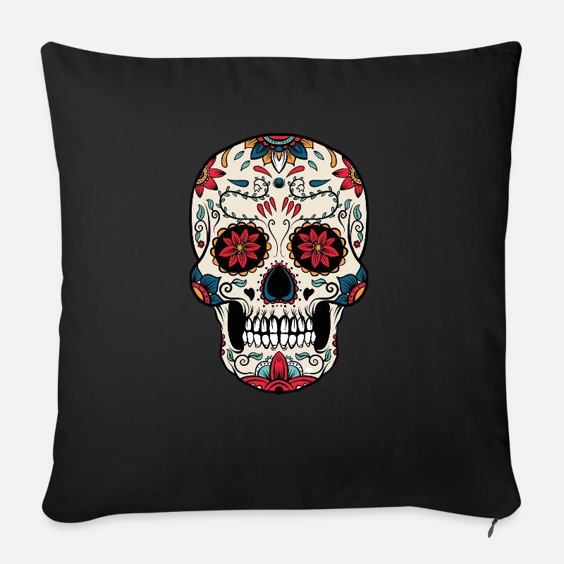 Crâne | Dia de los muertos | Le jour des morts - Housse de coussin décorative 45 x 45 cm - noir