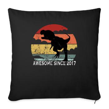 3ème anniversaire enfants année de naissance 2017 dinosaure - Housse de coussin décorative 45 x 45 cm - noir - Devant