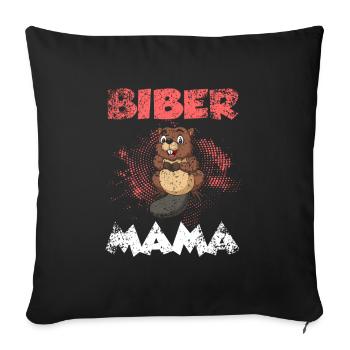 Biber Mama Mutter Muttertag Nagetier Geschenk - Sofakissenbezug 45 x 45 cm - Schwarz - Vorne