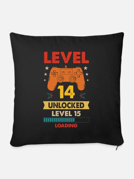 Level 14 unlocked 14. Geburtstag Gamer Geschenk - Sofakissenbezug 45 x 45 cm - Schwarz