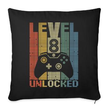 Joueur débloqué de niveau 8 Joueur de 8 ans - Housse de coussin décorative 45 x 45 cm - noir - Devant