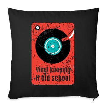 Vinyl old school turntable vinyl records DJ - Sofa pillowcase 17,3'' x 17,3'' (45 x 45 cm) - black - Front
