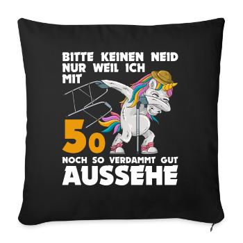 50. Geburtstag 50 Jahre Einhorn mit Rollator Stock - Sofakissenbezug 45 x 45 cm - Schwarz - Vorne