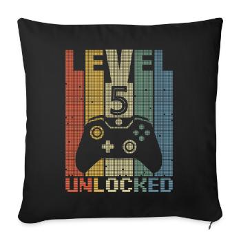 Level 5 Unlocked Gamer 5 Jahre Zocker - Sofakissenbezug 45 x 45 cm - Schwarz - Vorne
