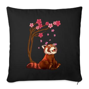 Red Panda Bear & Cherry Blossom Art - Sofa pillowcase 17,3'' x 17,3'' (45 x 45 cm) - black - Front