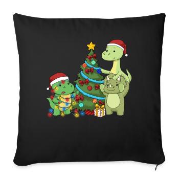 Chemise Dinosaure Enfants Brachiosaure de Noël - Housse de coussin décorative 45 x 45 cm - noir - Devant