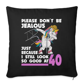 40. Geburtstag 40 Jahre Einhorn mit Rollator Stock - Sofakissenbezug 45 x 45 cm - Schwarz - Vorne