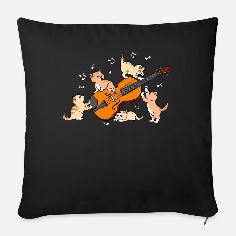 Drôle de chat violon violon instrument violoniste - Housse de coussin décorative 45 x 45 cm - noir