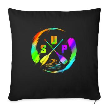 SUP - Stand Up Paddle Design aquatique coloré - Housse de coussin décorative 45 x 45 cm - noir - Devant