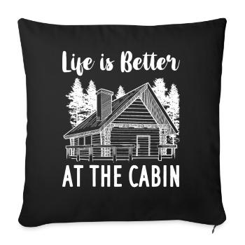 Cabane de montagne refuge chalet cabane en bois - Housse de coussin décorative 45 x 45 cm - noir - Devant