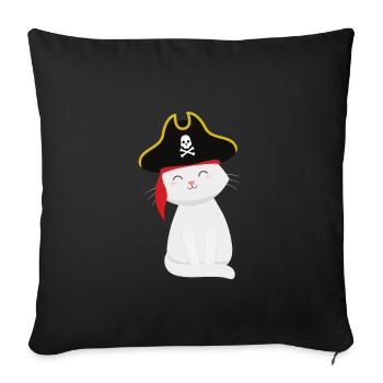 Chat mignon avec chapeau de pirate - Housse de coussin décorative 45 x 45 cm - noir - Devant