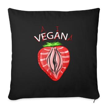 Vegan - Cadeau végétalien drôle de vagin aux fraises - Housse de coussin décorative 45 x 45 cm - noir - Devant