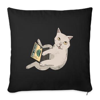 Gaming cat at motor sports gambling video games - Sofa pillowcase 17,3'' x 17,3'' (45 x 45 cm) - black - Front