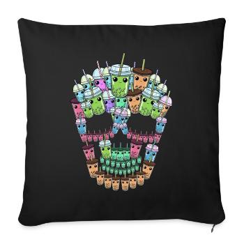 Bubble Tea Skull Gift Boba Tea Bubble Tea - Housse de coussin décorative 45 x 45 cm - noir - Devant