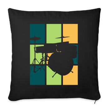 Cadeau de batterie rétro batteur - Housse de coussin décorative 45 x 45 cm - noir - Devant