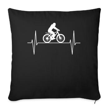 Woman cyclist cycling heartbeat line gift - Sofa pillowcase 17,3'' x 17,3'' (45 x 45 cm) - black - Front