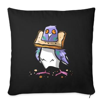 Colombe drôle avec du pain - oiseau chuchoteur colombes - Housse de coussin décorative 45 x 45 cm - noir - Devant