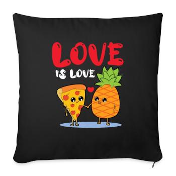Love Is Love - Hawaiian Pizza Love - Pizza à l'ananas - Housse de coussin décorative 45 x 45 cm - noir - Devant