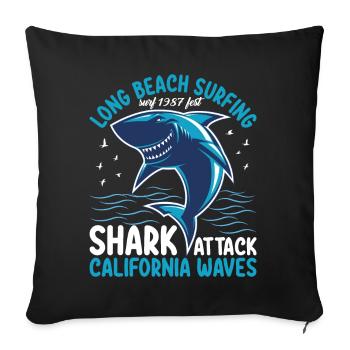 Long Beach Surfing Shark Attack California Waves - Sofakissenbezug 45 x 45 cm - Schwarz - Vorne